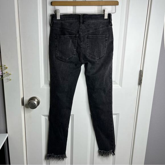 Free People Great Heights Distressed Frayed Hem Black Skinny Jeans Size 24 - Picture 5 of 7